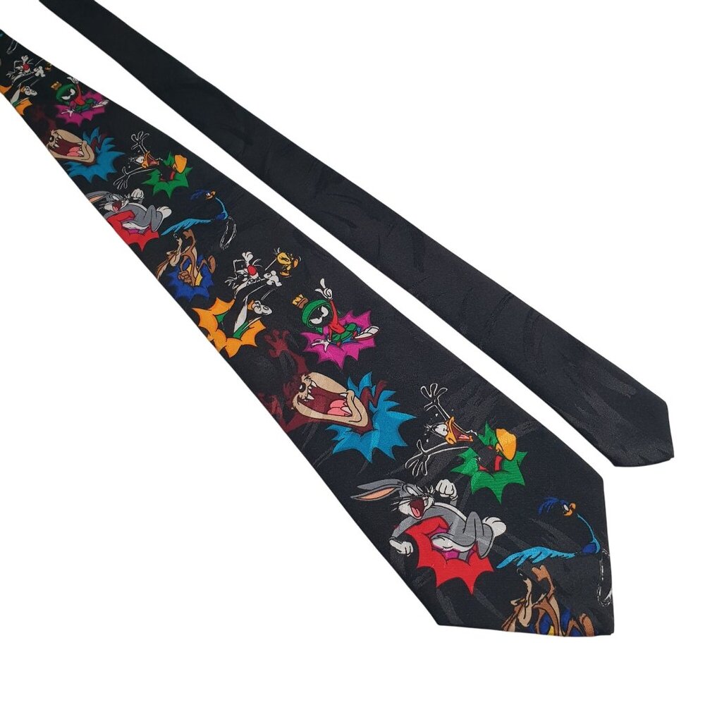 Vintage Looney Tunes Mens Polyester Necktie Cartoon Bugs Taz Marvin Coyote Daffy - Picture 1 of 6